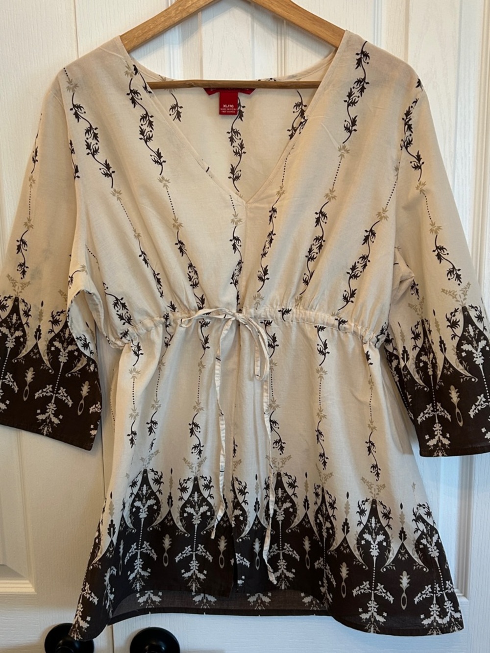 Vintage Bum Equipment Cotton Empire Waist Blouse XL Cream Brown